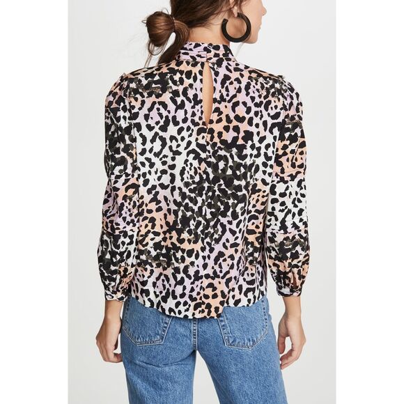 Veronica Beard Lety Top Lilac Multi Leopard Print Pastel Pleated Blouse SZ 10 - Picture 6 of 12
